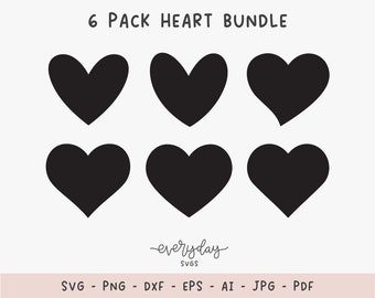 6 Pack Heart Bundle Digital Download | Heart Outline Svg, Heart Shape Png, Open Heart Svg, Heart Silhouette Cut File | Dxf Eps Ai Jpg Pdf