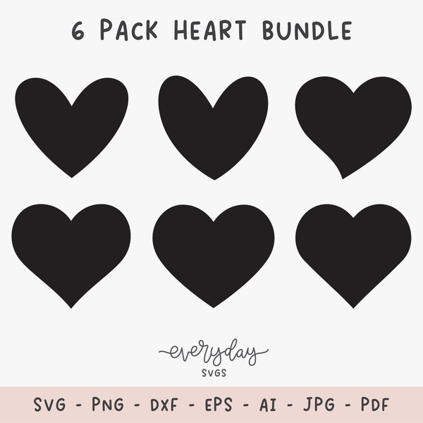 6er Pack Herz Bundle Digitaler Download | Herz Umriss SVG, Herzform Png, offenes Herz SVG, Herz Silhouette geschnitten Datei | Dxf Eps Ai Jpg Pdf