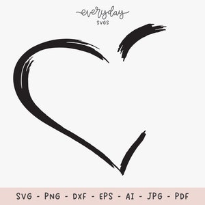 Handgetekende Half Heart Svg, Scribble Heart Shape Svg, Doodle Heart Frame Dxf, Heart Outline Clipart, Love Svg, Meerdere bestandstypen inbegrepen