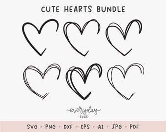 6 Pack Heart Bundle Digital Download | Heart Outline Svg, Heart Shape Png, Open Heart Svg, Heart Silhouette Cut File | Dxf Eps Ai Jpg Pdf