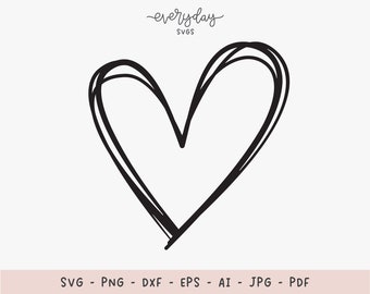 Griffonnage dessiné à la main coeur Svg, Svg cadre couronne coeur, Doodle contour coeur Svg, amour Svg pour chemises | Svg Png Dxf Ai Eps Pdf Jpg inclus