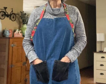 Christmas Apron Upcycled Denim with pockets