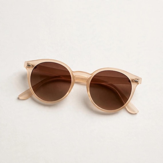 Round Sunglasses – 90s Vintage Style, Jelly or Black Frame, Brown Gradient Lenses KB3