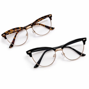 Retro Vintage 50s Cat-Eye Clear Eyeglasses with Gold Metal Bridge and Rim MFC