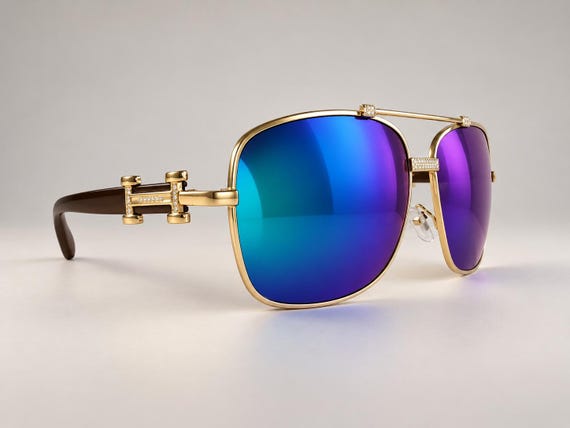 Mirrored Aviator Sunglasses, Gold or Silver Frame, Blue, Iridescent or Gold-Green Lenses, 6 Color Choices HE1