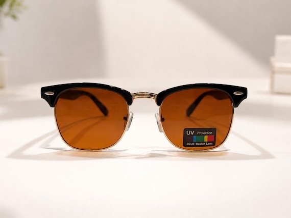 Blue Light Blocking Glasses | Retro Clubmaster Computer Glasses | Black Gold Frame | Men Women Screen Protection and Sun Block Sunglasses