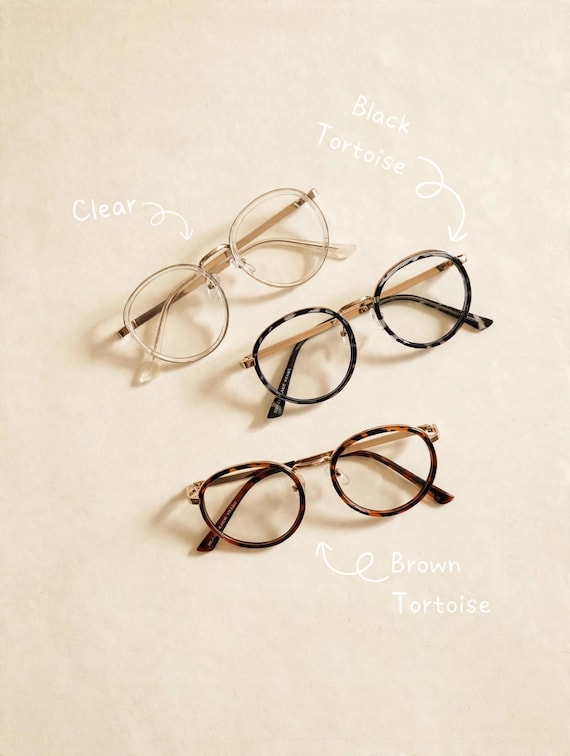 Round Clear Len Glasses – Vintage Gold Metal Frame Eyewear - Transparent Glasses