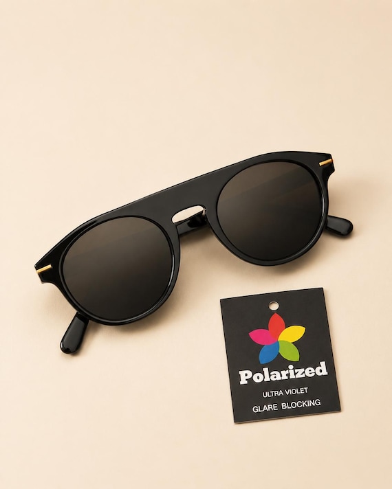 Polarized Round Sunglasses, Black or Tortoiseshell Frames, Dark UV Protection Lenses, Classic Unisex Eyewear, Retro Keyhole Sunglasses KRPL