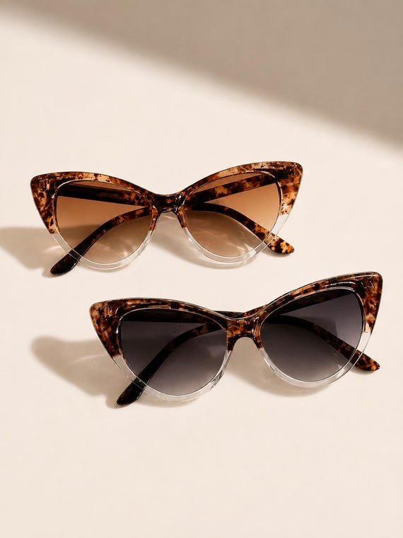 Tortoiseshell Cat Eye Sunglasses - Vintage Inspired Cateye Sunnies - Ombre Brown / Smoke Grey Lens - Retro 90s Y2K Sunglasses for Women