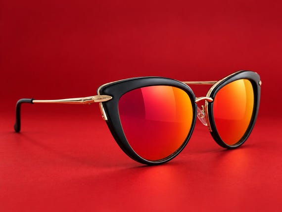 Cat Eye Mirrored Sunglasses with Gold metal frame - Retro Fashion Shades CE9