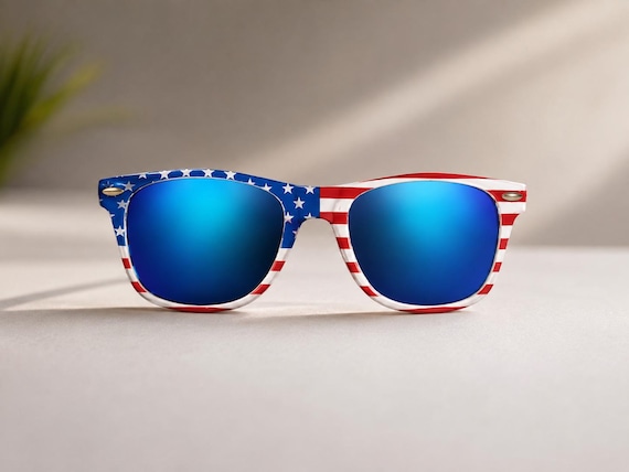 Patriotic American Flag Sunglasses | USA Flag Wayfarer Sunglasses | Red White Blue Mirrored UV400 Shades | Fourth of July Accessories AMR