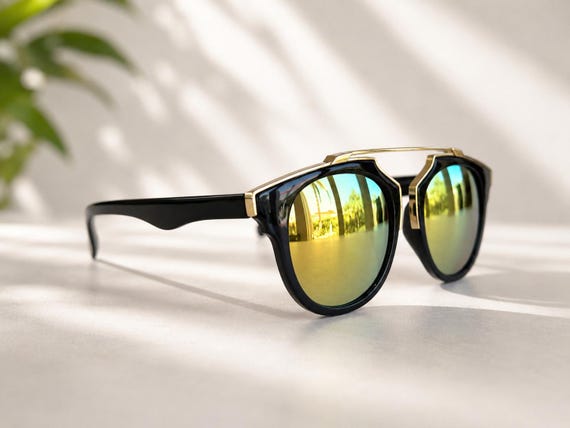 Luxury Designer-Inspired Oversized Sunglasses – Black & Gold Frame with Orange Gold Iridescent Mirror Lenses | UV Protection Sunglasses S1