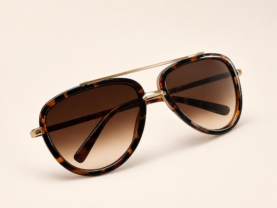 Oversized Aviator Sunglasses for Men and Women, Double Bridge Gradient Lens Glasses, Black or Tortoiseshell Retro Fashion Eyewear