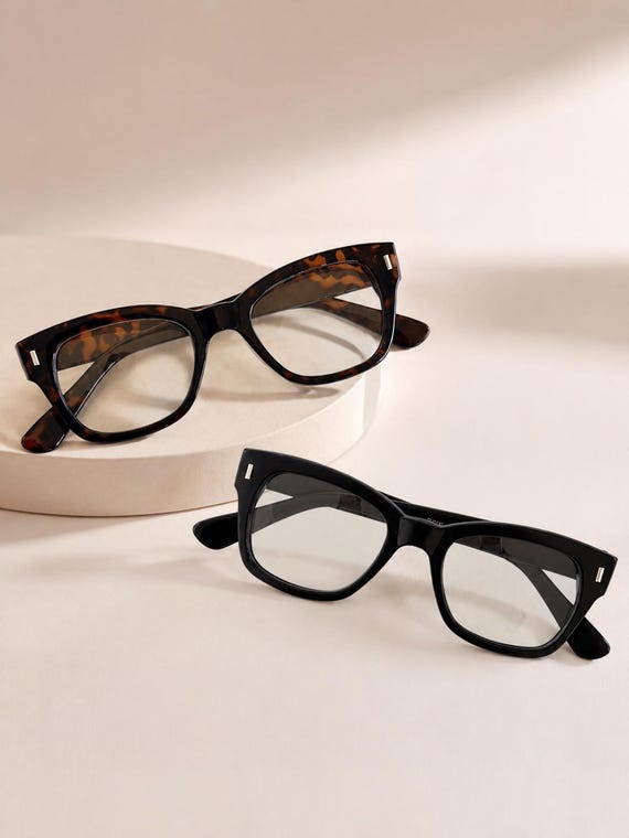Retro 90s Wayfarer Square Glasses - Tortoise & Black Frame Eyeglasses C3
