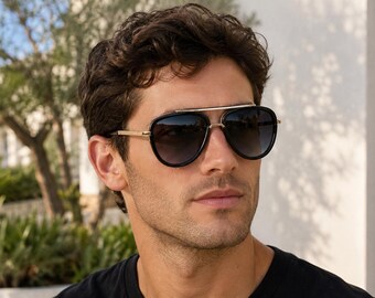 Duże, zabytkowe, designerskie okulary przeciwsłoneczne typu Aviator z gradientowymi szkłami