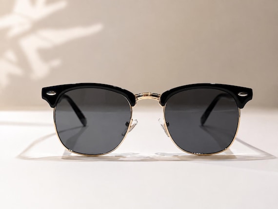 Classic 1950s Clubmaster Aviator Half-Rim Sunglasses – Retro Vintage Men Women Sunglasses - Lightweight Everday Wear