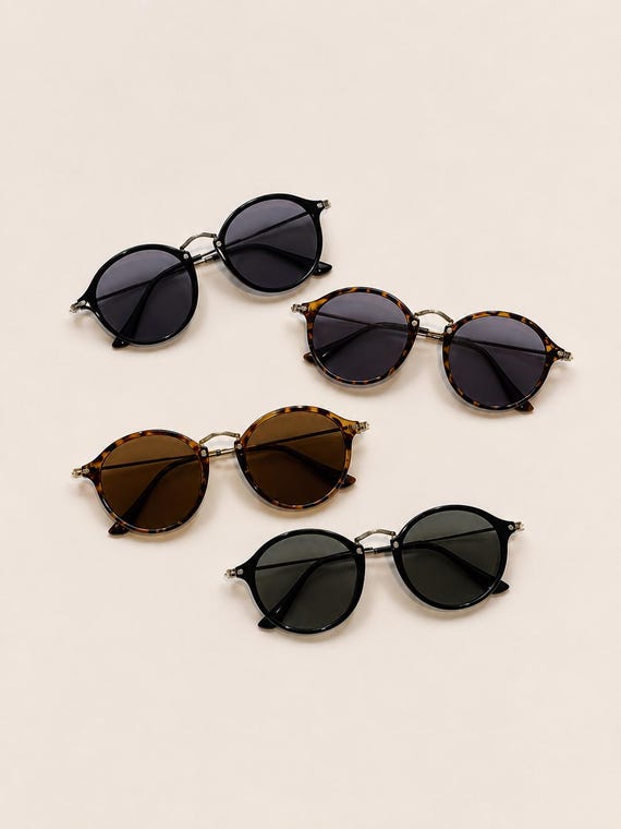 Round Retro Women Sunglasses, Tortoise or Black Frames, Brown or Smoke Lenses, Lightweight Vintage Style Eyewear KR4