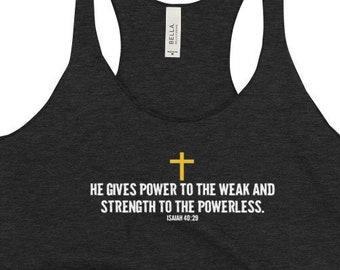 Bible Verse Tank Top - Isaiah 40:29 - Women's Racerback Tank