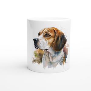 Watercolor Beagle Mug – 11oz ceramic coffee mug, dishwasher and microwave safe, in your desired color