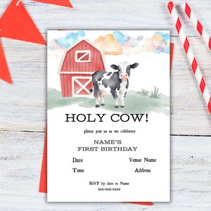 Modèle numérique d'invitation d'anniversaire vache sacrée