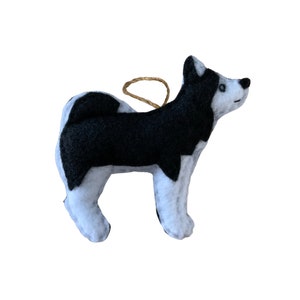 Siberian Husky Christmas Ornament (Black, Gray, and Red)