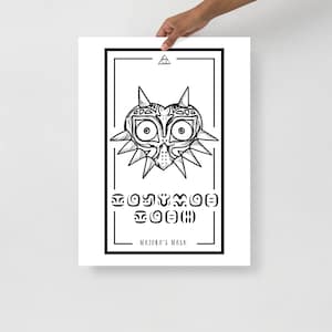 Majora's masker Zelda Fortune Teller Card Witte Poster, Zwarte Print, Zelda Poster, Zelda Decor, Home Decor, Gamer Poster, Video Game Print