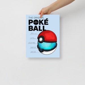 Original Ball Poster, Pocket Monsters, Poke Print, Blue Print, Gamer Decor, Home Gamer Decor