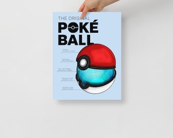 Original Ball Poster, Pocket Monsters, Poke Print, Blue Print, Gamer Decor, Home Gamer Decor