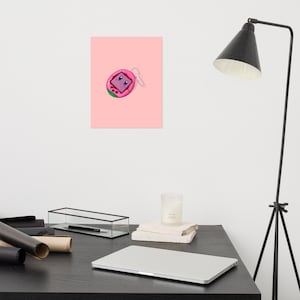 KirbyGotchi Poster, Kirby Mouthfull, Tomagatchi Poster, Kirby Print, Video Wall Art, Pink Print, Wall Decor