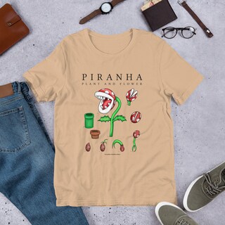 T-Shirt Bambini E Ragazzi Style3 Con Pianta Piranha Di Mario - Taschino Pocket Mario - 100% Cotone Premium, Stampa Originale Vintage