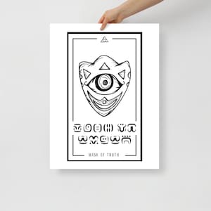 Maske der Wahrheit Maske der Wahrheit, Zelda Wahrsager Karte Poster, Majoras Maske Poster, Zelda Print, Weißer Druck, Zelda Dekor