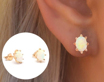 Opal stud earrings - gold opal earrings stud - sister gift - silver earrings - *S2883