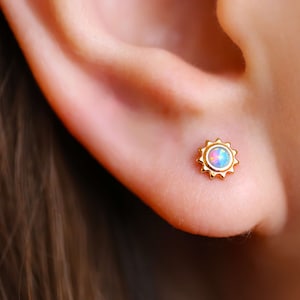 Gold stud earrings • Best Friend Gift • Blue opal ear stud • birthday gift for her