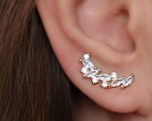 Moon Ear Climber Earrings, crystal crawling earring, gift for bestie
