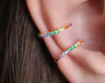 Rainbow Ear Cuff No Piercing • Silver Ear Cuff Gold