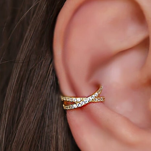 X Ear Cuff No Piercing Criss Cross Rose Gold Ear Cuff Silver Etsy