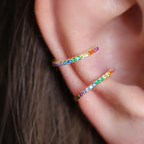 Rainbow Ear Cuff No Piercing • Silver Ear Cuff Gold