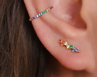 Tiny Rainbow Earrings, Rainbow Ear Climber Earrings, gift for her, pride gift