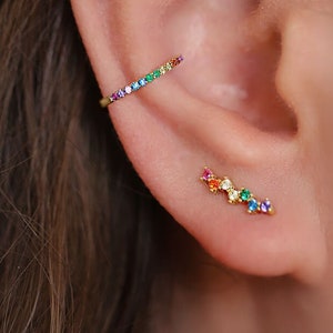 Tiny Rainbow Earrings, Rainbow Ear Climber Earrings, gift for her, pride gift image 1