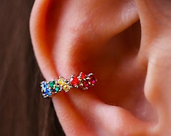 Ear Cuff No Piercing • Silver Rainbow Ear Cuff Earring Gold • *C3445