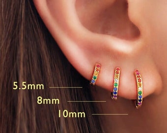 Huggie Earrings • Rainbow earrings • Dainty Earrings Silver Gold • *H1777