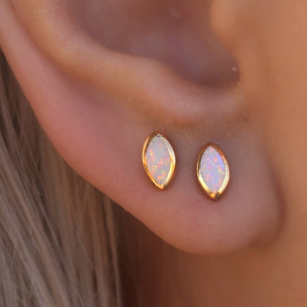 Gold Opal stud earrings, rose fire opal earrings stud