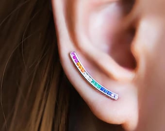Rainbow Earrings Ear Climber, multicolor climber earrings, rainbow gift for her, pride gift