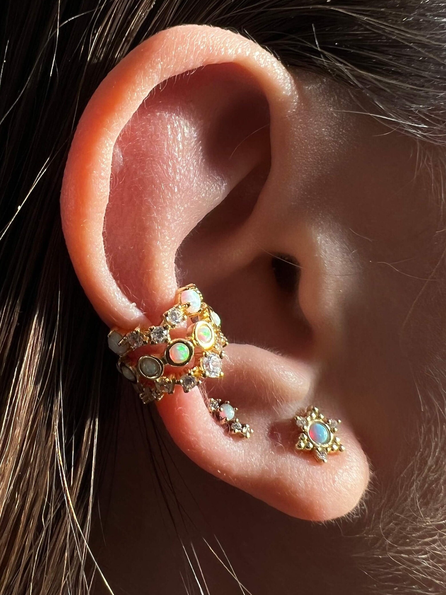 Opal Ear Cuff Set No Piercing Fire Opal Ear Cuff Silver Etsy