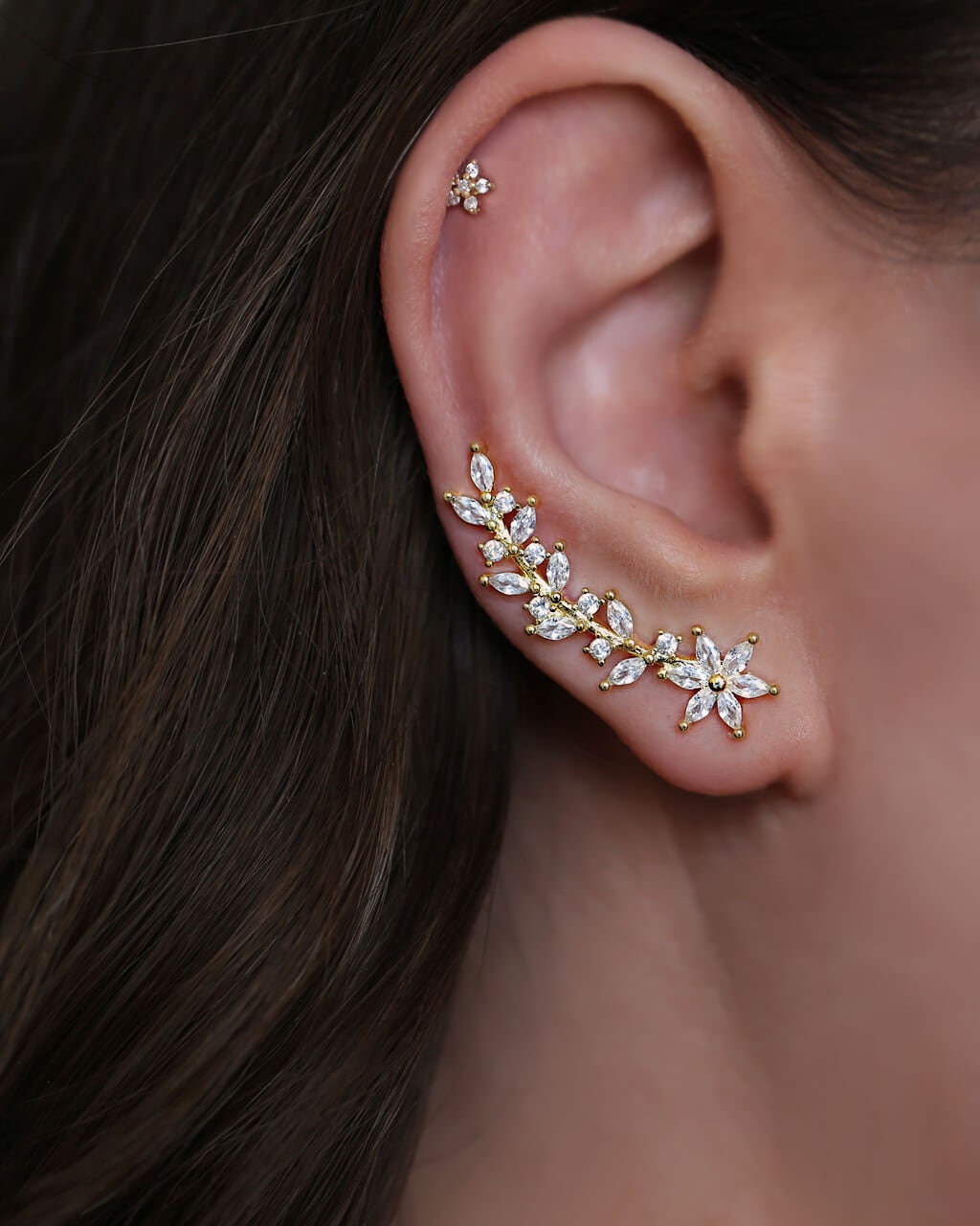 Gold Climber Earrings Silver Flower Earrings Gift for Her Etsy