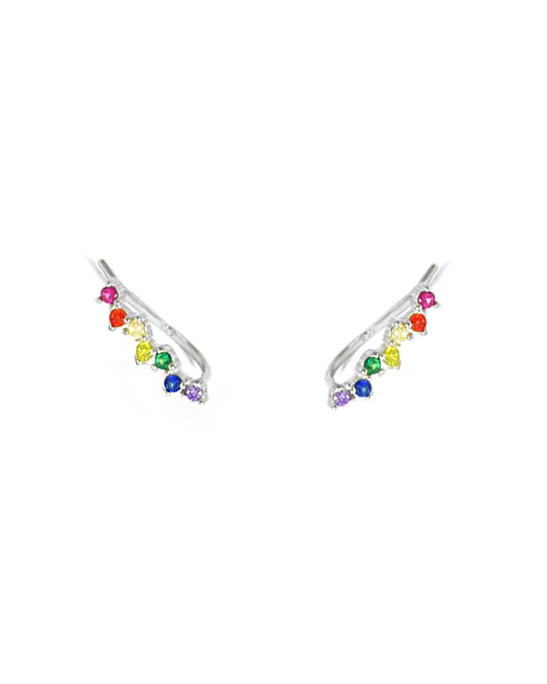 Tiny Rainbow Earrings, Rainbow Ear Climber Earrings, gift for her, pride gift Silver