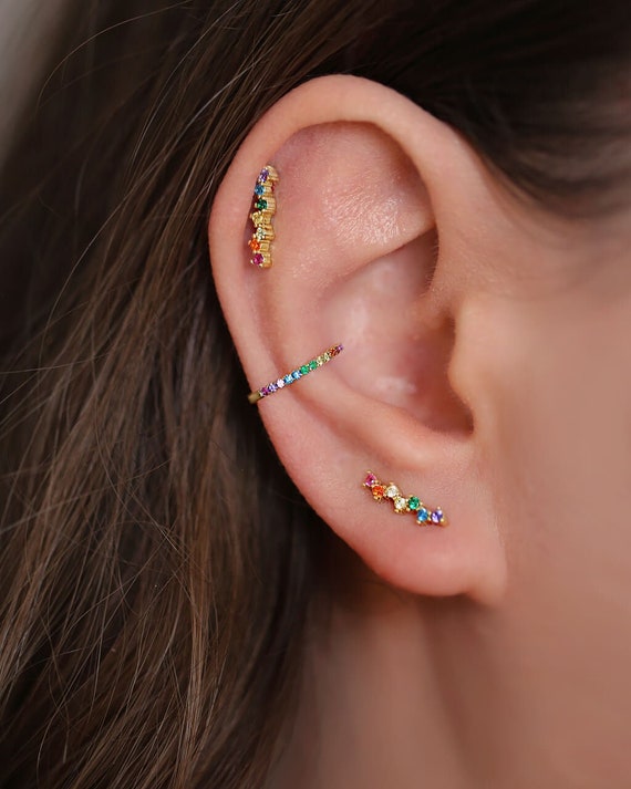 Tiny Rainbow Earrings Rainbow Ear Climber Earrings Gift for Her