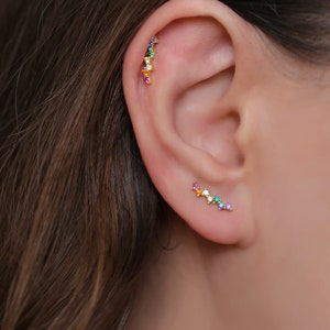 Tiny Rainbow Earrings, Rainbow Ear Climber Earrings, gift for her, pride gift image 3