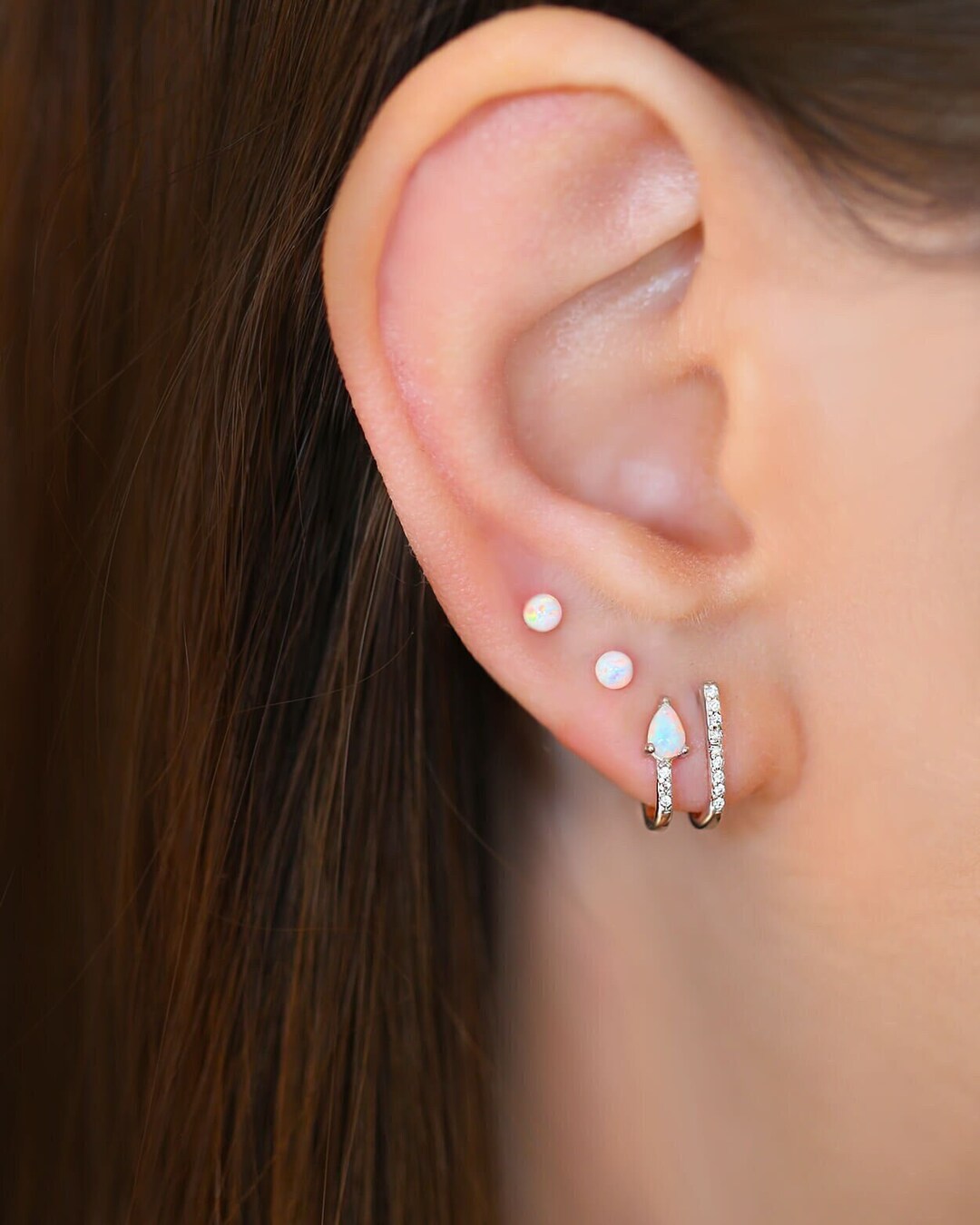 Opal Hoop Earrings Double Hoops Opal Earrings Silver Etsy