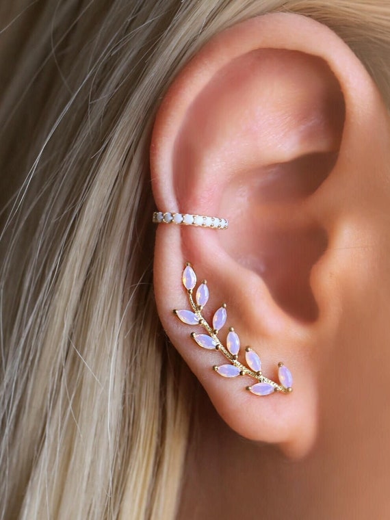 OPAL EARRINGS Opal Ear Climber Earrings Rose Gold Ear Crawler Gift for Her Etsy Canada